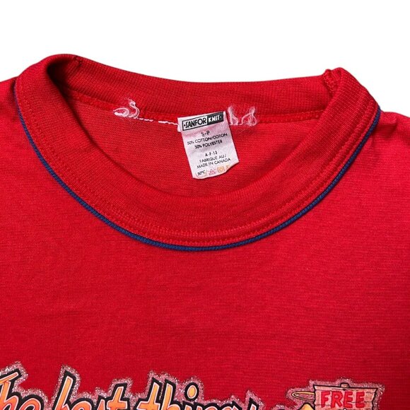 80s Vintage “Best Things in Life are Free” T-shirt Iron On Angel Devil Cartoon. - Picture 5 of 8